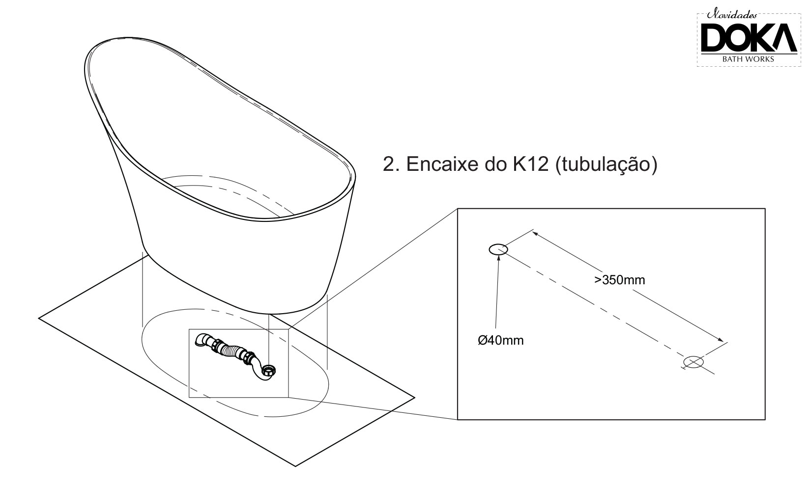 Orientações do manual da banheira Amalfi que não necessita de rebaixo.
